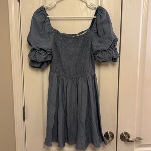 Puff-sleeve denim-like dress size L